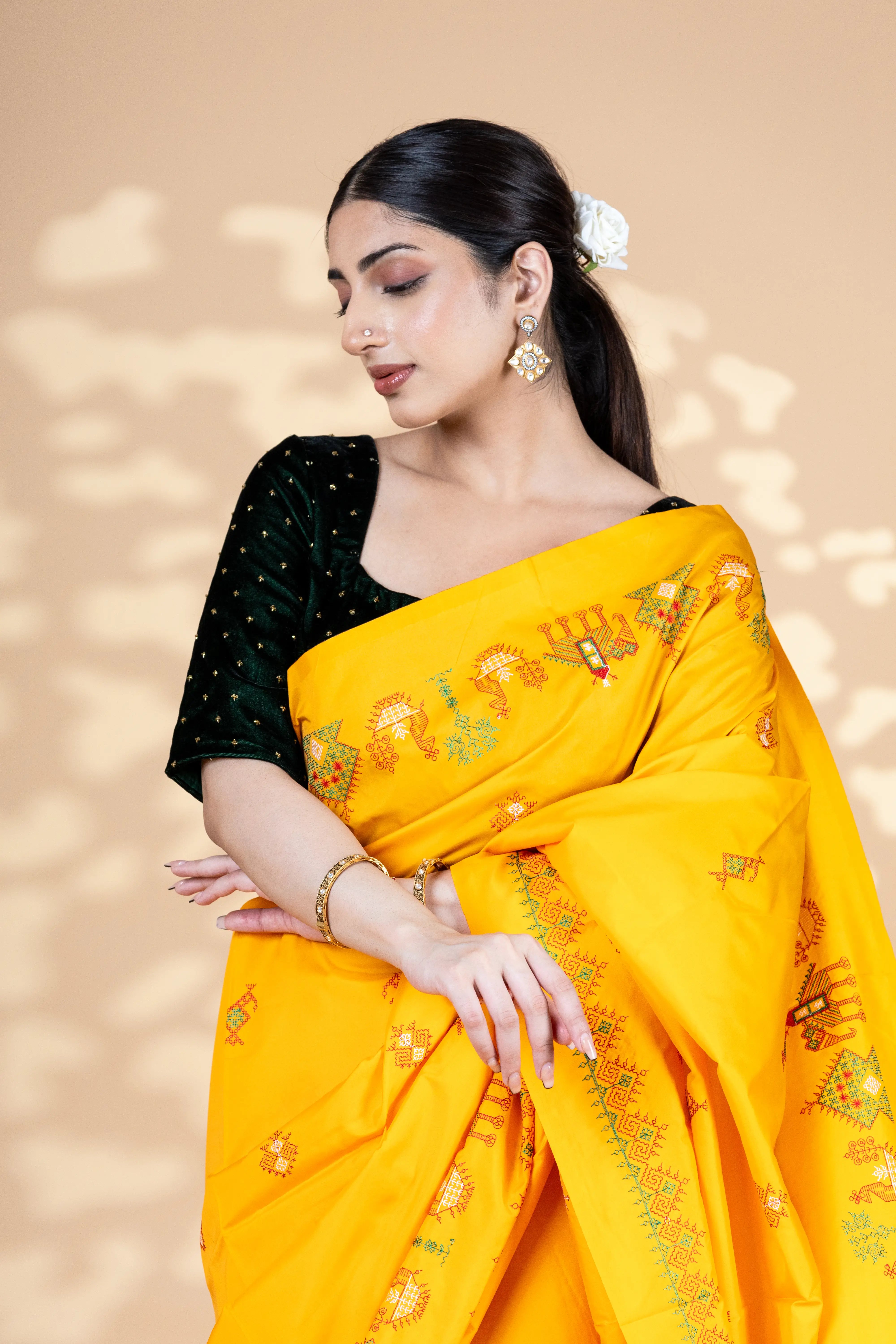 Orange Art Silk Saree With Beautiful Kasuti Embroidery